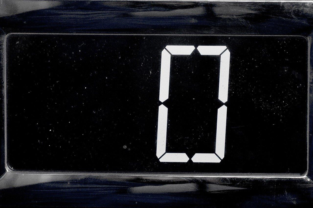 A digital clock showing a zero to symbolize a null value and how to order it.